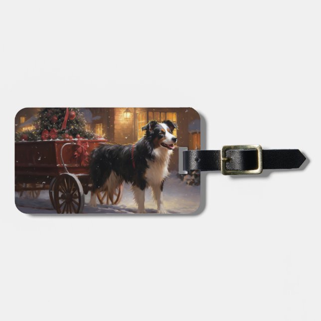 Border Collie Christmas Festive Season Luggage Tag (Front Horizontal)