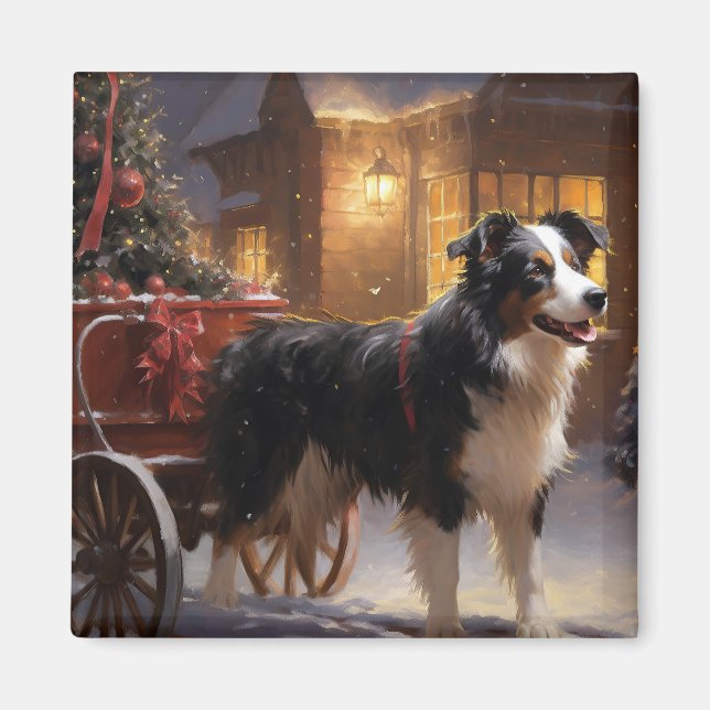 Border Collie Christmas Festive Season Magnet (Front)