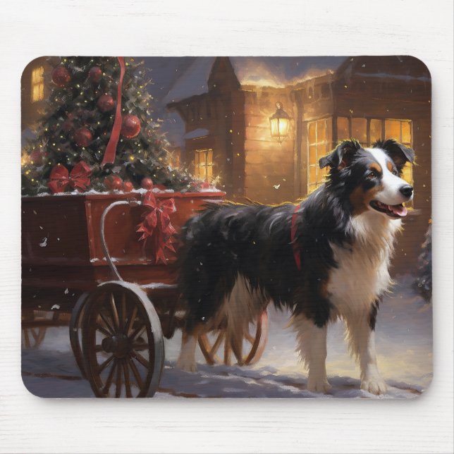 Border Collie Christmas Festive Season Mouse Mat (Front)