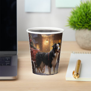 Border Collie Christmas Festive Season Paper Cups
