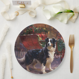 Border Collie Christmas Festive Season  Paper Plate