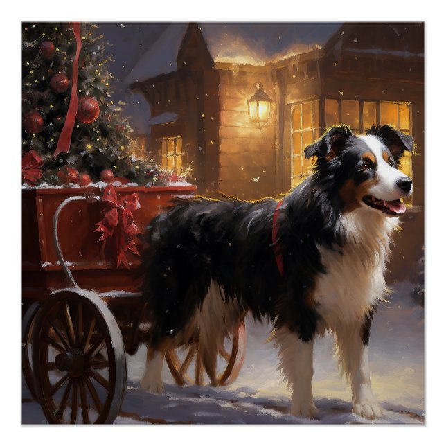Border Collie Christmas Festive Season Poster (Front)