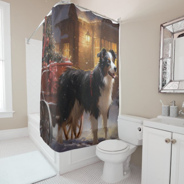 Border Collie Christmas Festive Season Shower Curtain (In Situ)