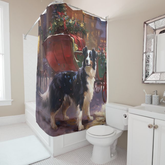 Border Collie Christmas Festive Season  Shower Curtain (In Situ)