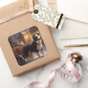 Border Collie Christmas Festive Season Square Sticker