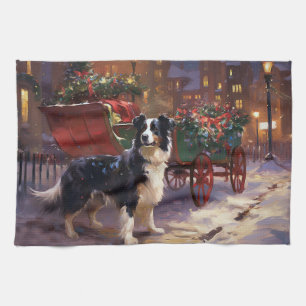 Border Collie Christmas Festive Season  Tea Towel