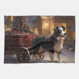 Border Collie Christmas Festive Season Tea Towel