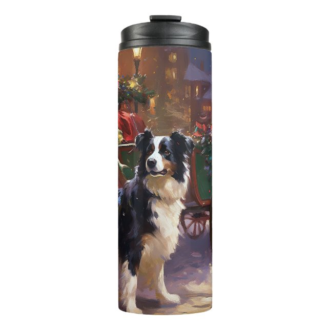 Border Collie Christmas Festive Season  Thermal Tumbler (Front)