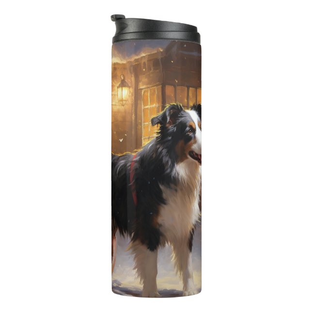 Border Collie Christmas Festive Season Thermal Tumbler (Rotated Right)