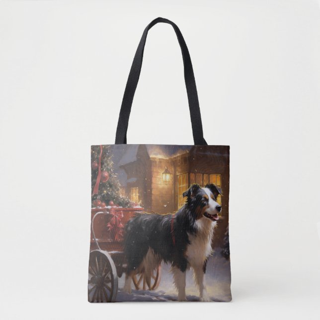 Border Collie Christmas Festive Season Tote Bag (Front)