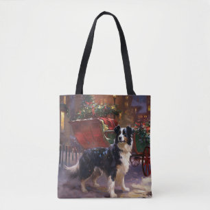 Border Collie Christmas Festive Season  Tote Bag