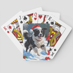 Border Collie Christmas Festive Snow Scene Playing Cards