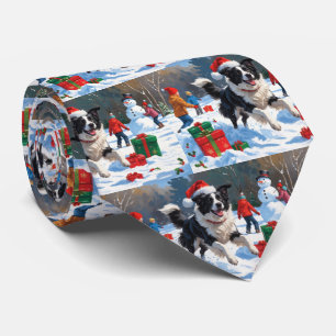 Border Collie Christmas Festive Snow Scene Tie