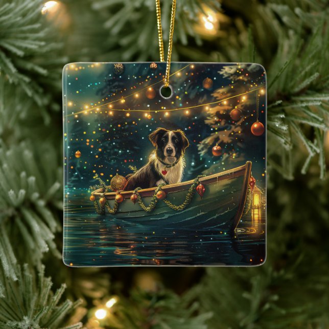 Border Collie Christmas Festive Voyage Ceramic Ornament (Tree)