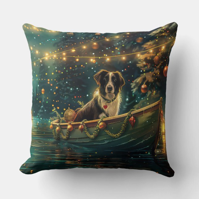 Border Collie Christmas Festive Voyage Cushion (Front)