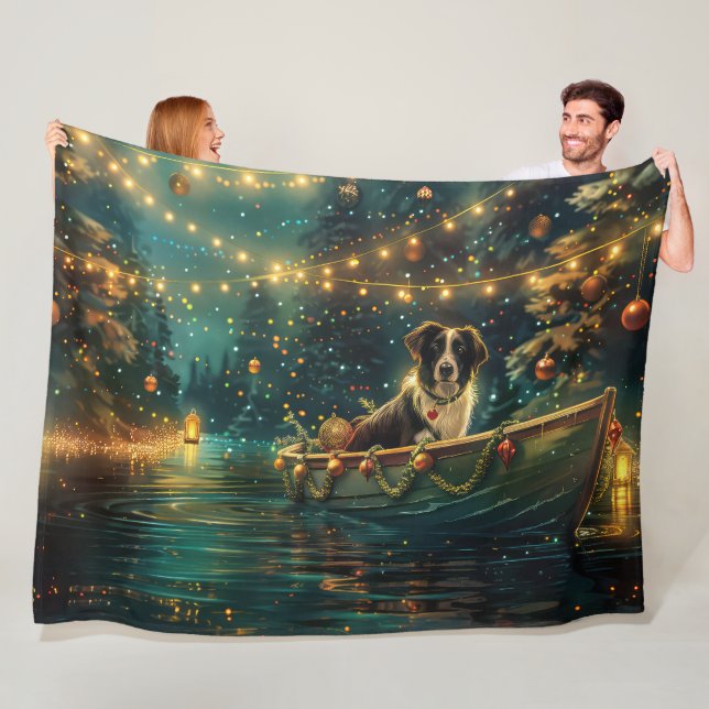 Border Collie Christmas Festive Voyage Fleece Blanket (In Situ)