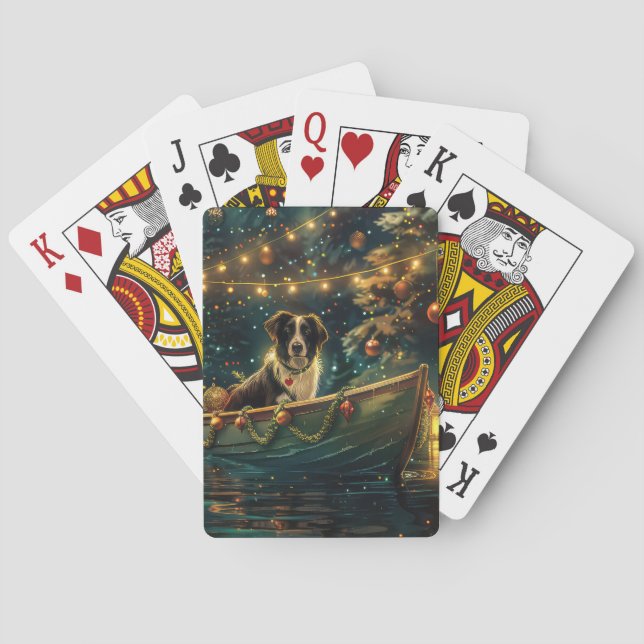 Border Collie Christmas Festive Voyage Playing Cards (Back)