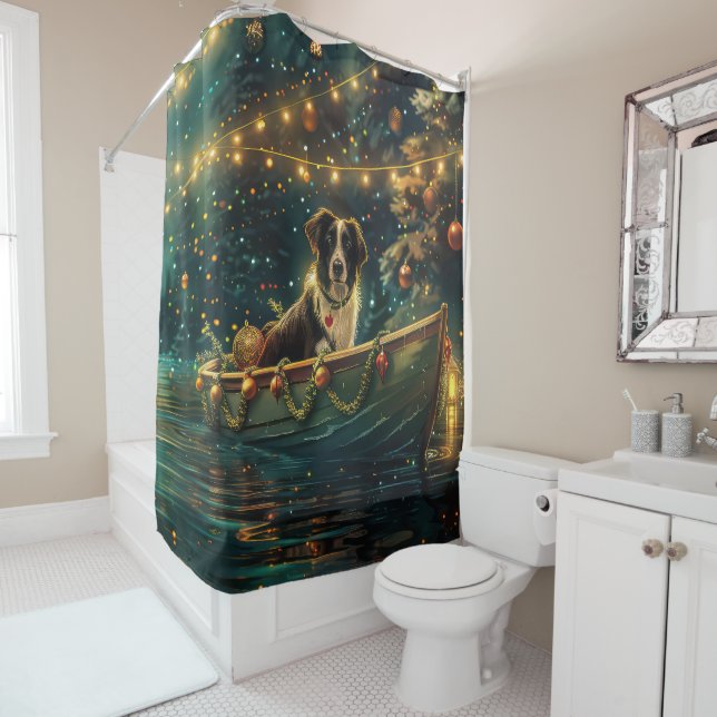 Border Collie Christmas Festive Voyage Shower Curtain (In Situ)