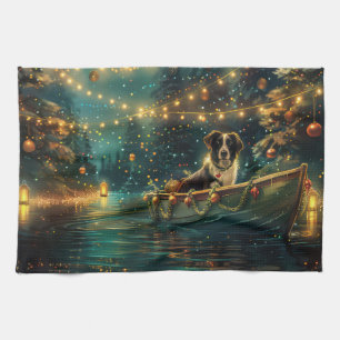 Border Collie Christmas Festive Voyage Tea Towel