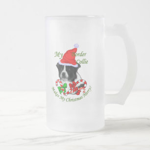 Border Collie Christmas Gifts Frosted Glass Beer Mug