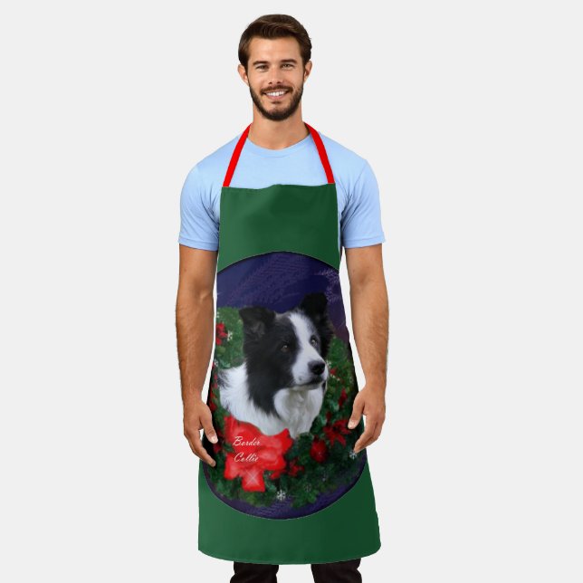 Border Collie Christmas Greetings Apron (Worn)