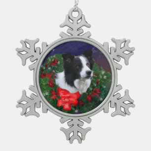 Border Collie Christmas Holiday Snowflake Pewter Christmas Ornament