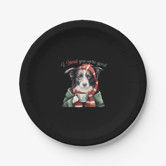 Border collie Christmas Jumper Essential T-Shirt Paper Plate (Front)