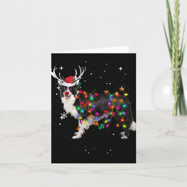 Border Collie Christmas Lights Santa Hat Xmas Swea Card (Front)