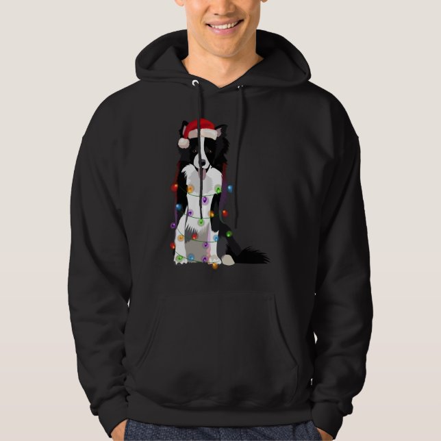 Border Collie Christmas Lights Xmas Dog Lover Hoodie (Front)
