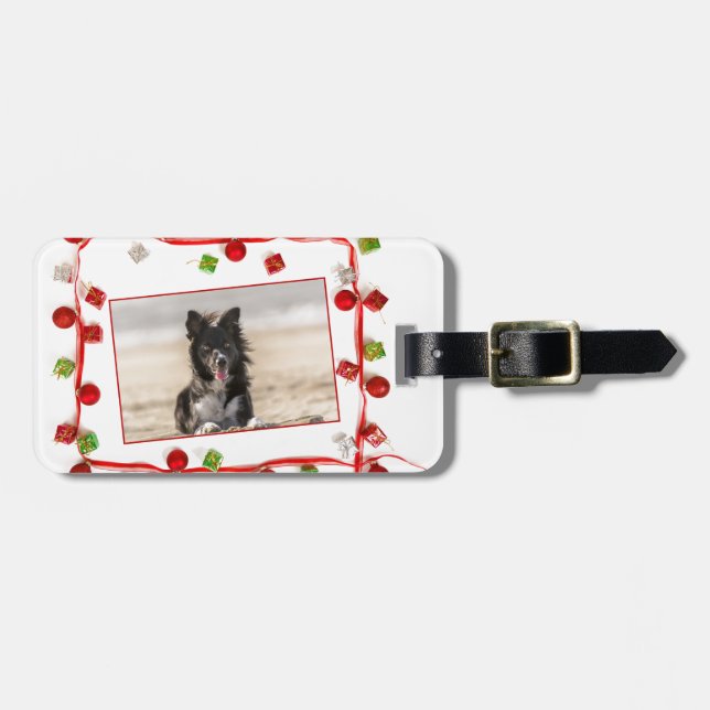 Border Collie Christmas Luggage Tag (Front Horizontal)