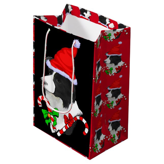 Border Collie Christmas Medium Gift Bag (Front Angled)