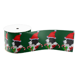 Border Collie Christmas Merry Grosgrain Ribbon