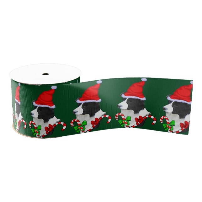 Border Collie Christmas Merry Grosgrain Ribbon (Spool)
