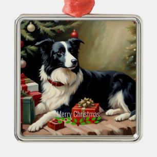 Border Collie Christmas Metal Tree Decoration