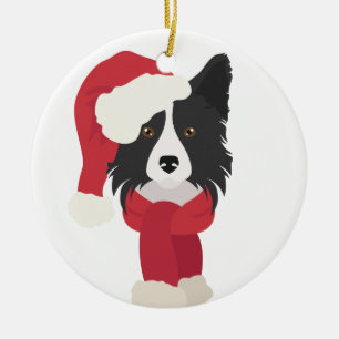 Border Collie Christmas Ornament. Snow Ceramic Tree Decoration
