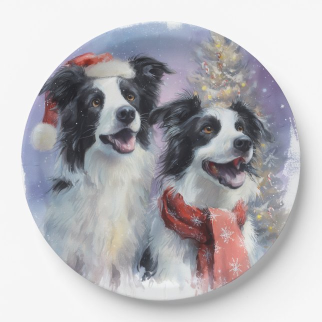 Border Collie Christmas Paper Plate (Front)