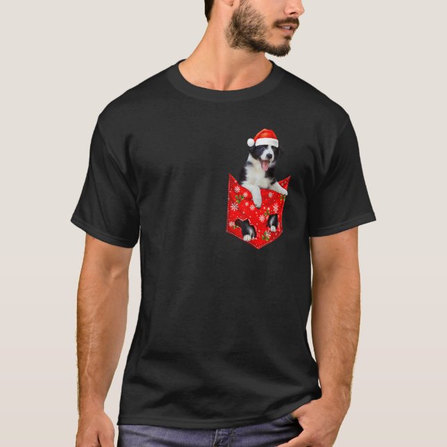 Border Collie Christmas Pocket for Border Collie T-Shirt (Front)