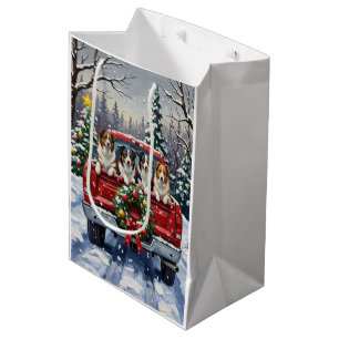 Border Collie Christmas Red Truck Holiday Medium Gift Bag
