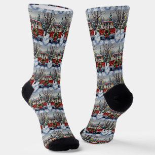 Border Collie Christmas Red Truck Holiday Socks