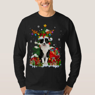 Border Collie Christmas Reindeer Santa Light Dog P T-Shirt