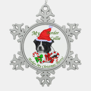 Border Collie Christmas Snowflake Pewter Christmas Ornament