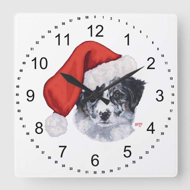 Border Collie Christmas Square Wall Clock (Front)