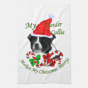 Border Collie Christmas Tea Towel