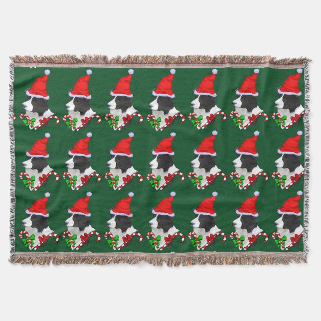 Border Collie Christmas Throw Blanket (Front)