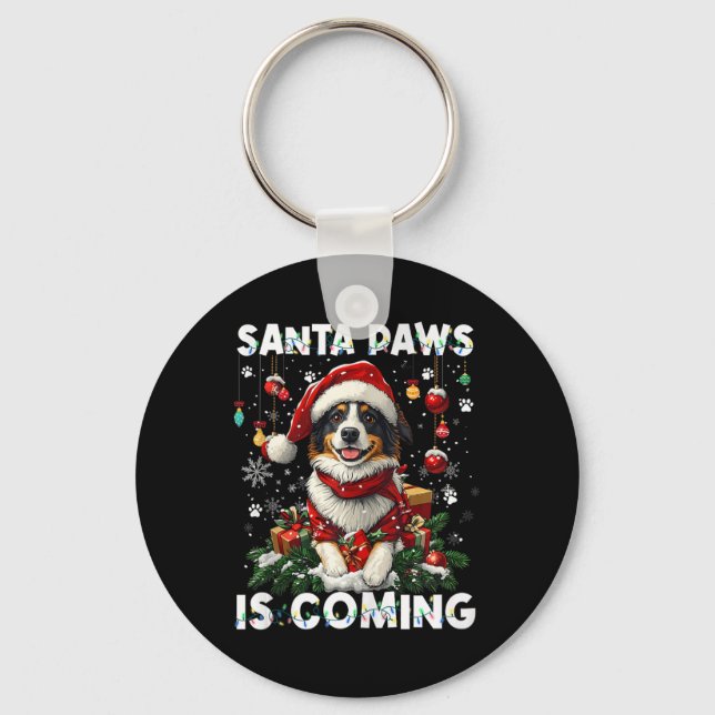 Border Collie Christmas Tree Decorations Dog Lover Key Ring (Front)