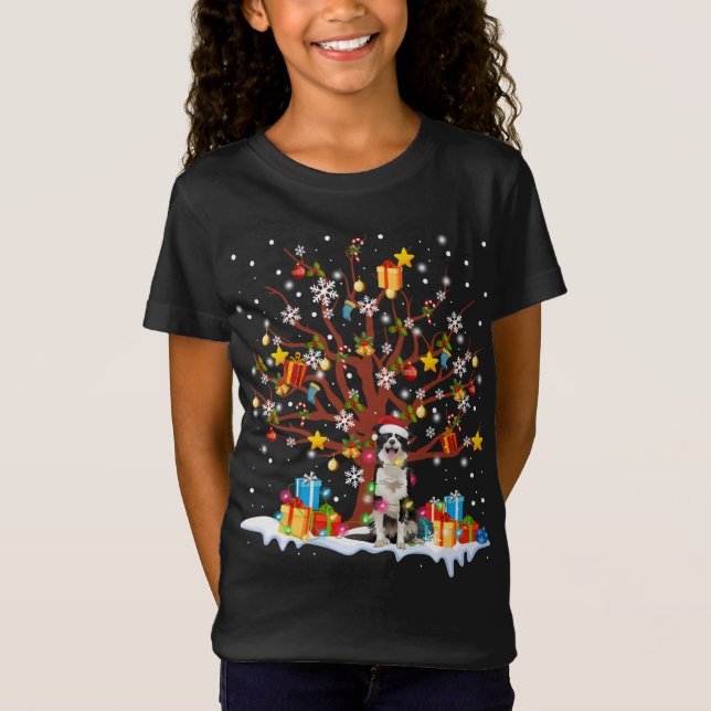 Border Collie Christmas Tree Lights Ornament Decor T-Shirt (Front)