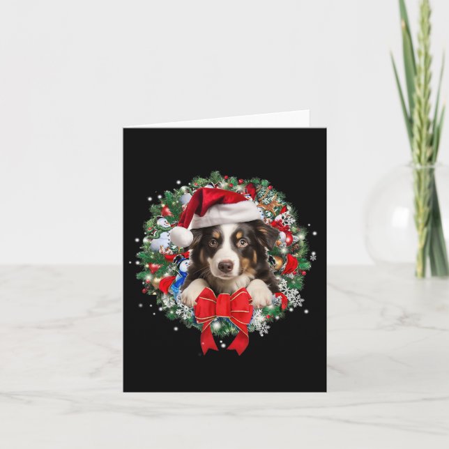 Border Collie Christmas Wreath Decoration Xmas Paj Card (Front)