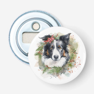 Border Collie Christmas Wreath Festive Pup Bottle Opener