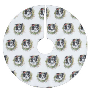 Border Collie Christmas Wreath Festive Pup Brushed Polyester Tree Skirt