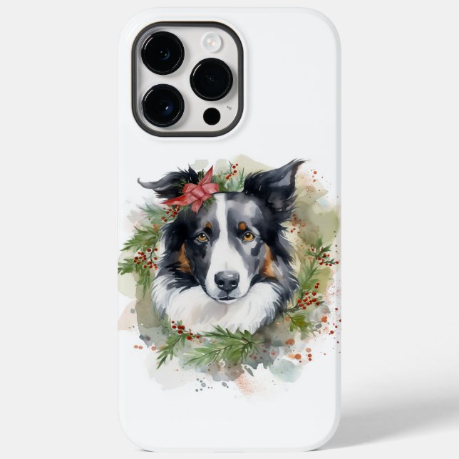 Border Collie Christmas Wreath Festive Pup  Case-Mate iPhone Case (Back)